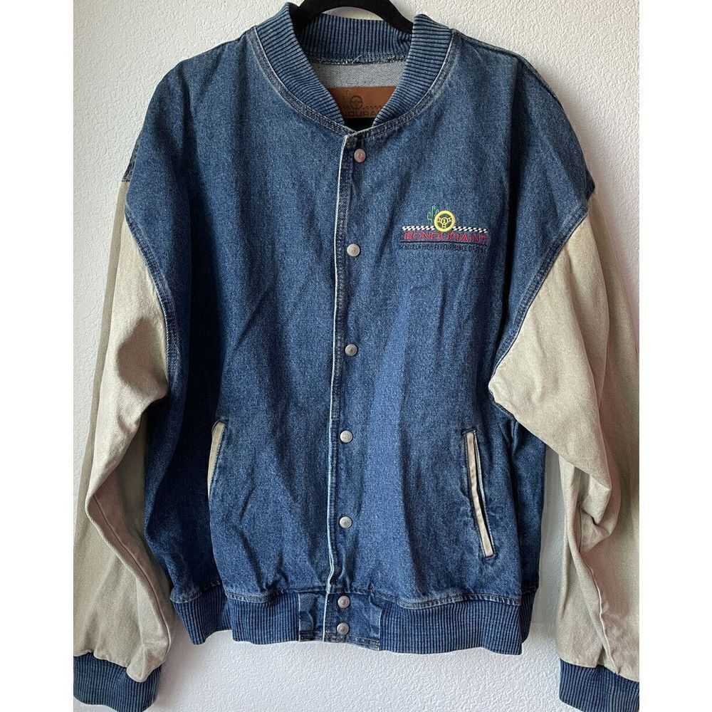 Vintage Jacket Men's Adult XL Blue Denim Bomber 90s Bob Bondurant Racing School